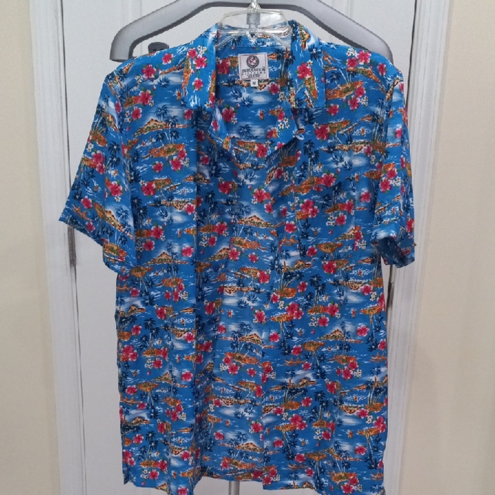 Blue Floral Tropical Print Short-Sleeve Shirt